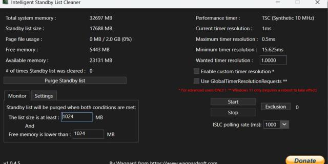 Download Intelligent standby list cleaner (ISLC) 1.0.4.5