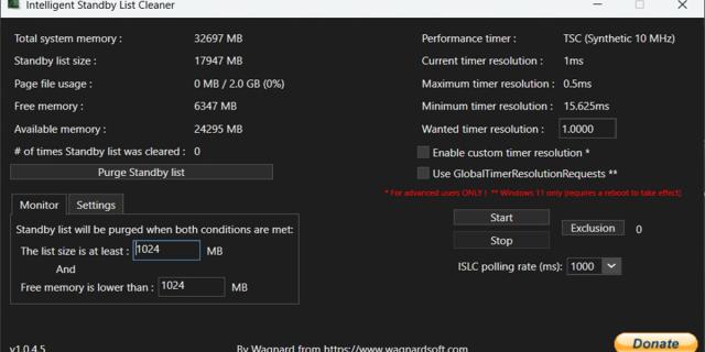 Download Intelligent standby list cleaner (ISLC) 1.0.4.7